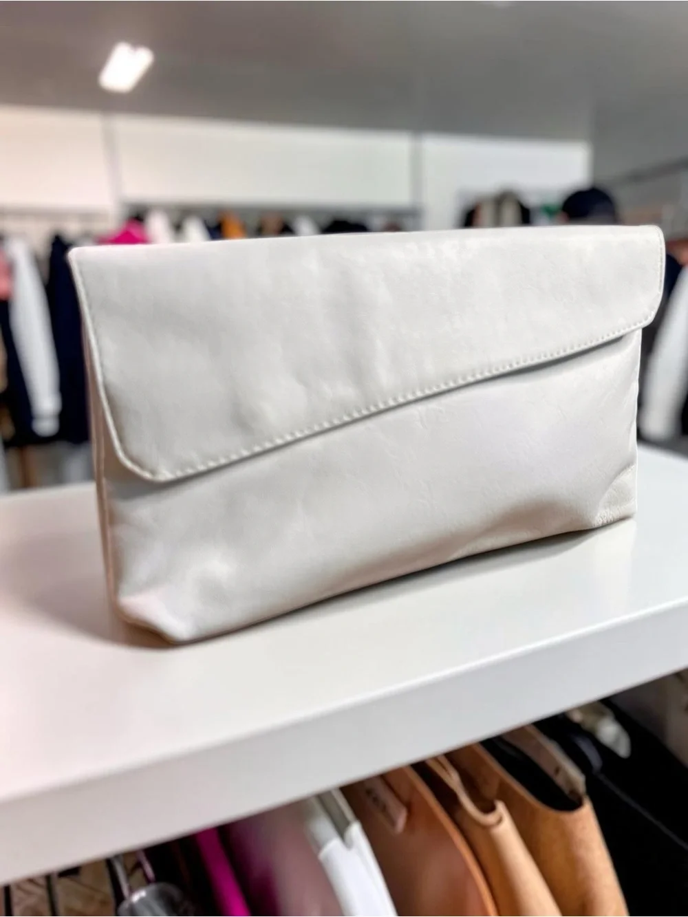 White Envelope Style Vegan Leather Clutch with Smooth Finish